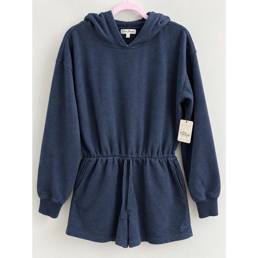 Free People Movement Hot Shot Hooded Romper Navy Blue OB2142524 Small NWT